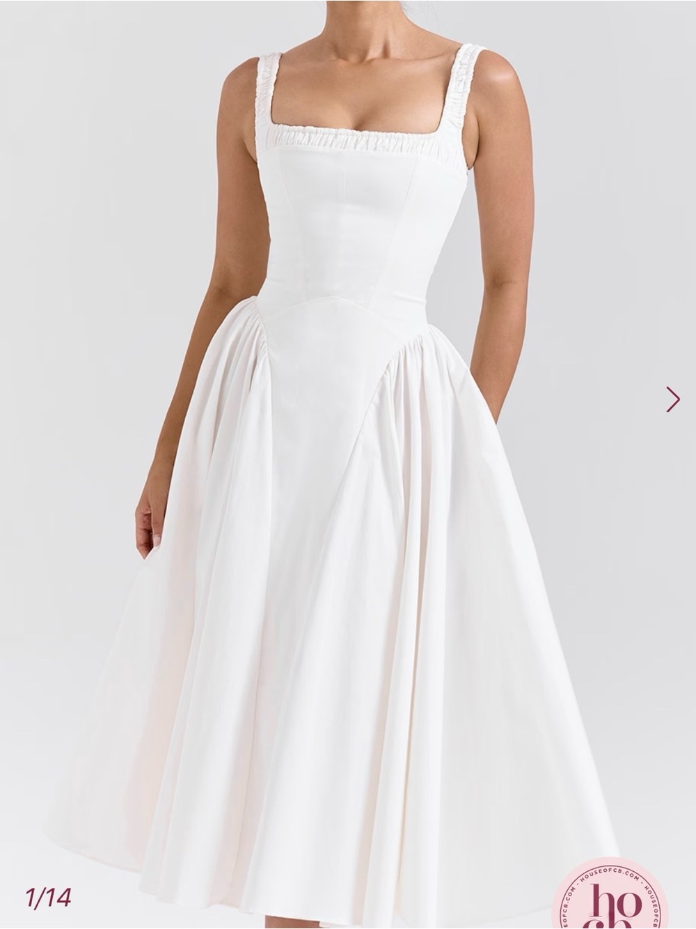 House of CB White Midi Square-Neck Fit-and-Flare Dress